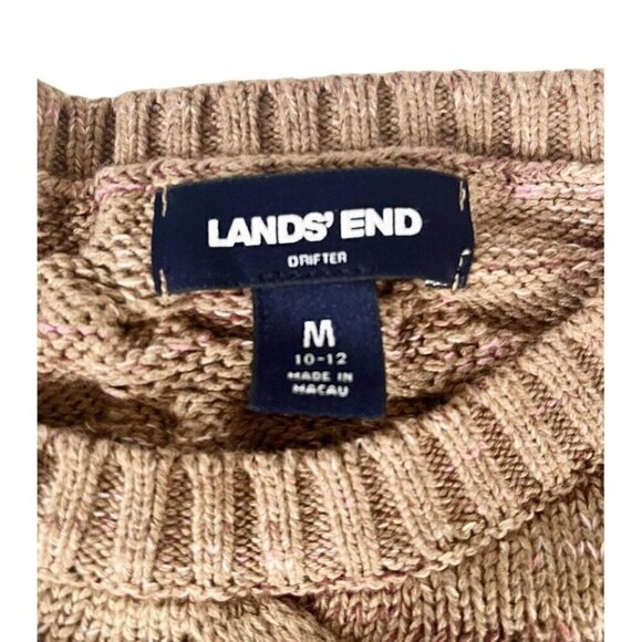 Lands' End Women's Sz M Drifter Light Brown Pink Cable Knit Sweater - Picture 4 of 8
